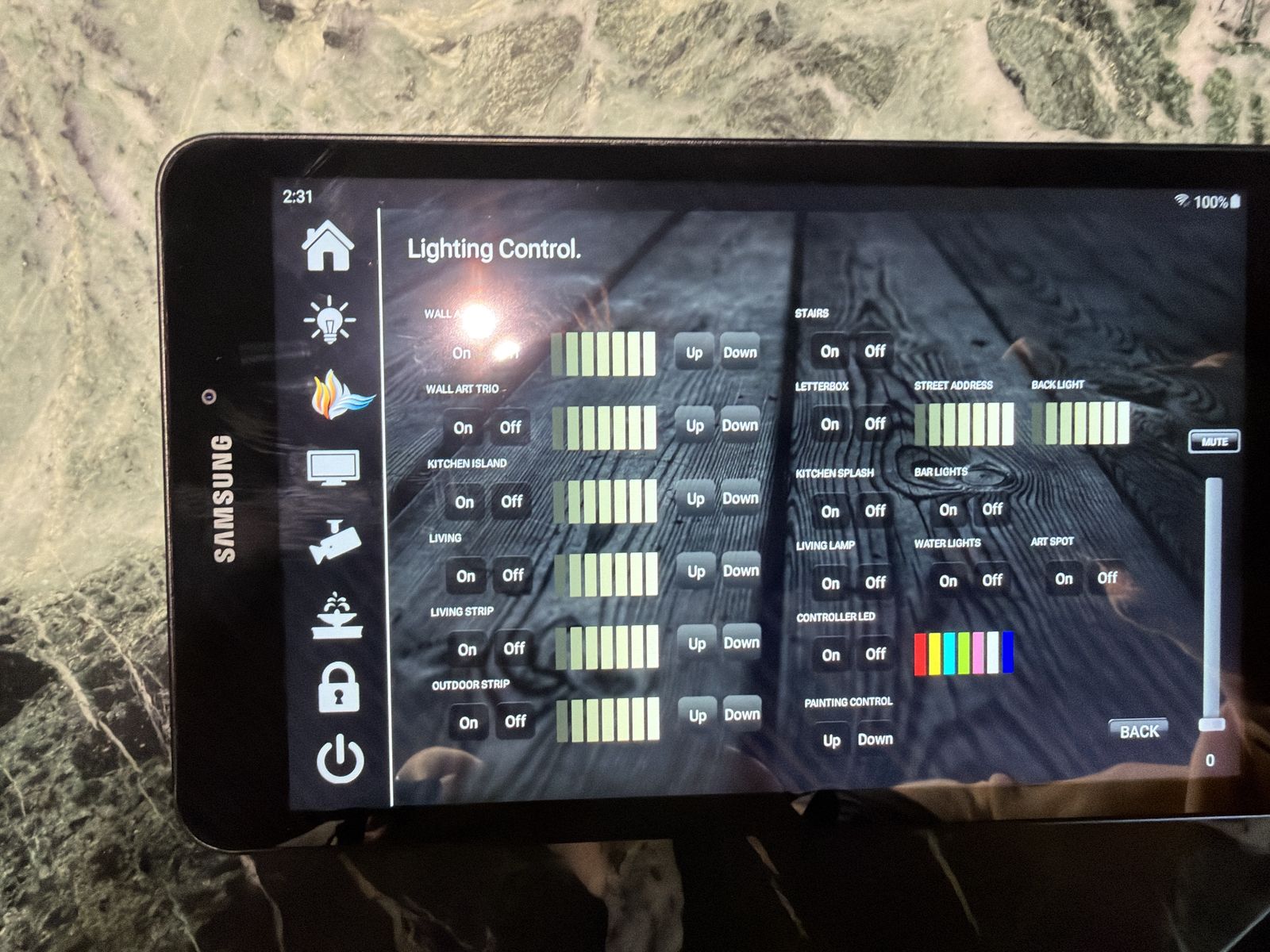 Smart control panel after the fix, showing whole-home lighting control