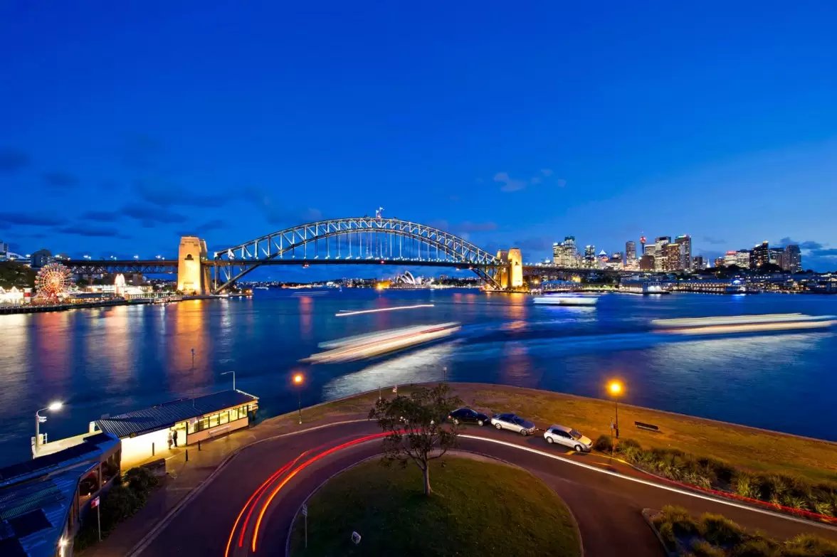 Harbour Bridge, Opera House and city skyline at night