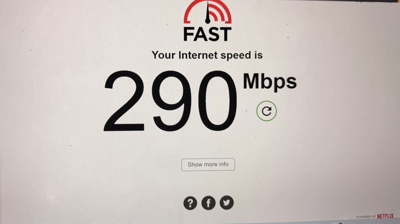 On-site speed test result of 290 Mbps